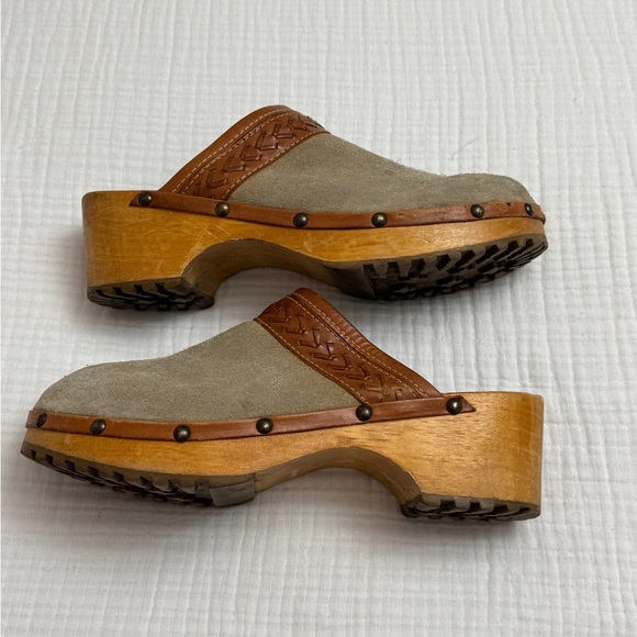 Vintage 90’s Y2K Faded Glory Suede Leather Chunky Slip On Wooden Clogs Size 10 - Picture 6 of 15